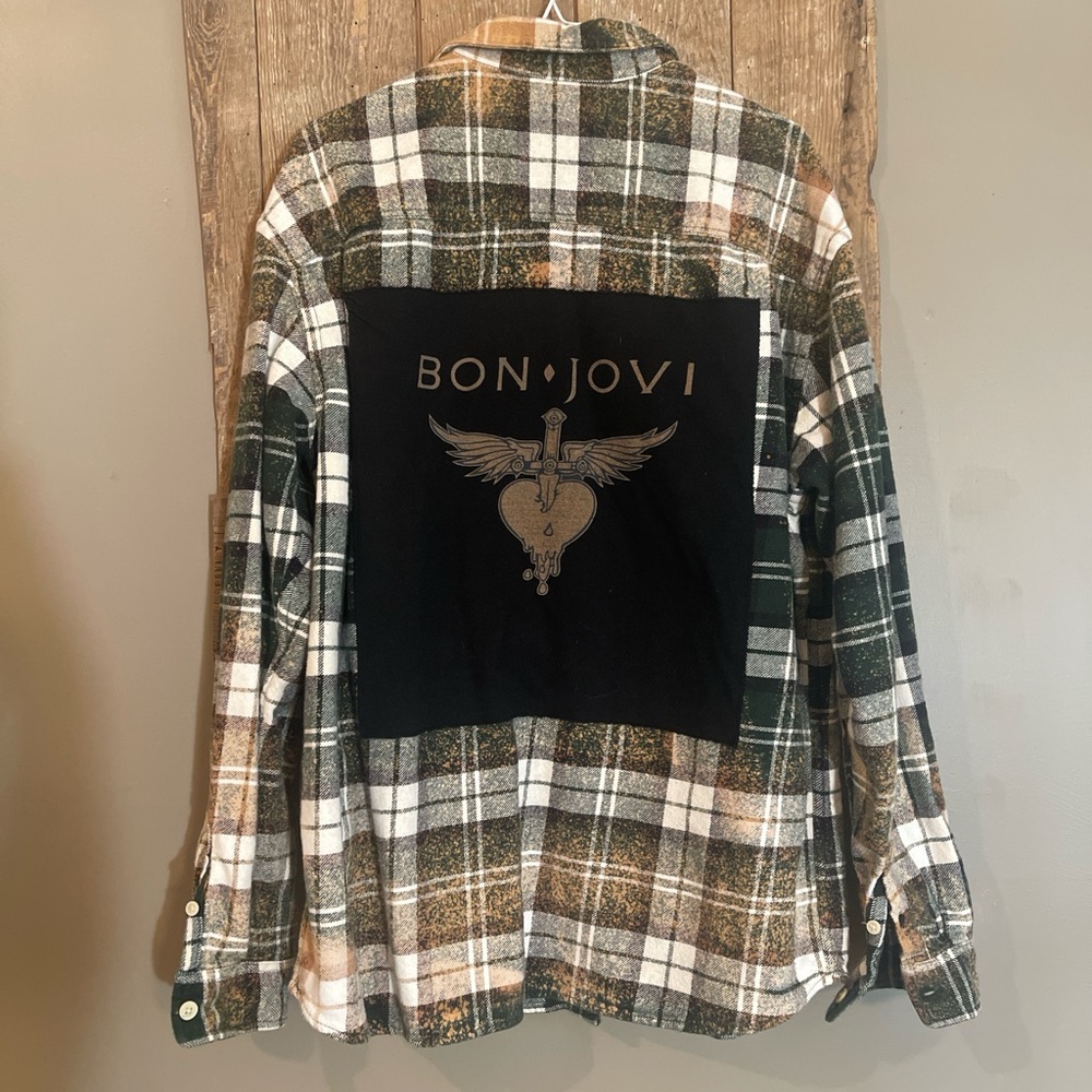 Bon Jovi Up-cycled flannel shirt